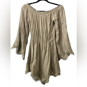 ASTR the Label Sage Womens Romper‎ Green Gauzy Off-Shoulder Size Small